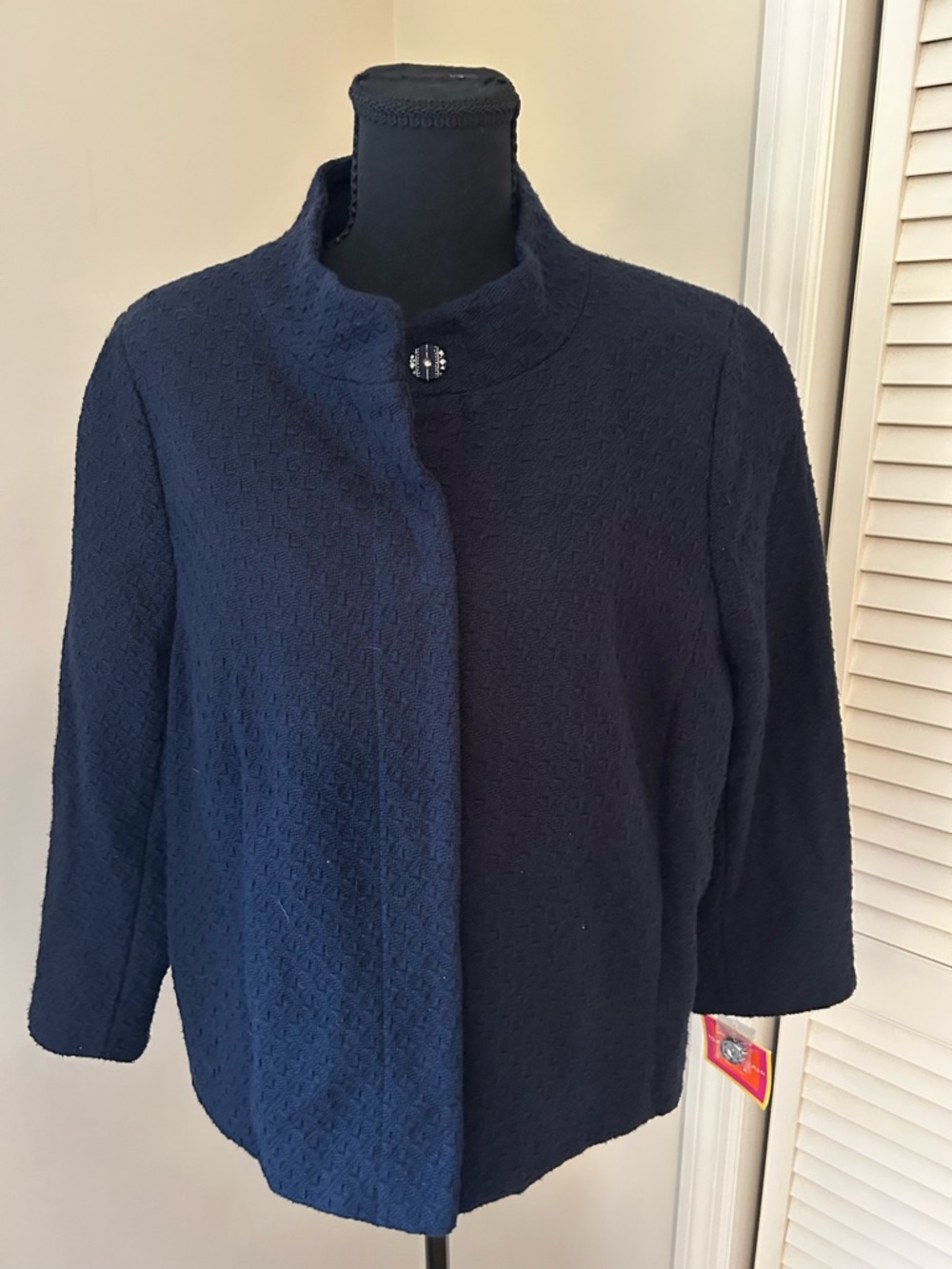 Isaac Mizrahi Navy Textured Stand-Collar Pea Coat